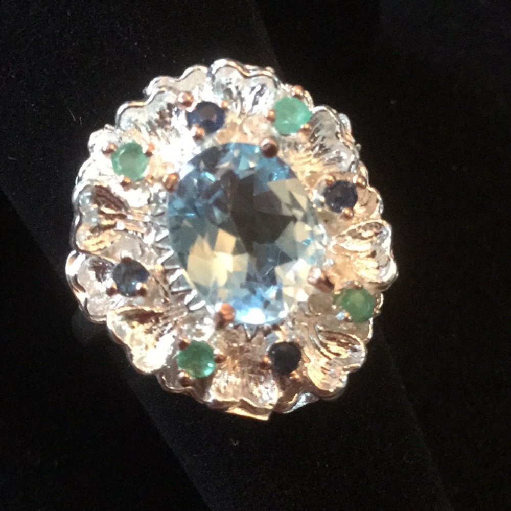 Gorgeous Genuine Topaz, Sapphire & Emerald Ring